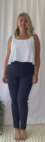 Narrow Miracle Bengaline Women's full-length slim-cut ink navy pants.