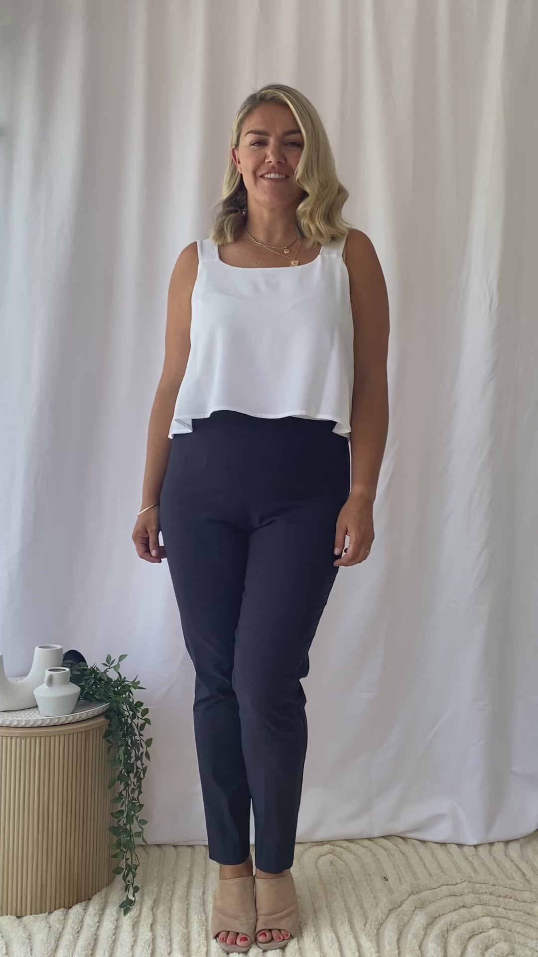 Narrow Miracle Bengaline Women's full-length slim-cut ink navy pants.