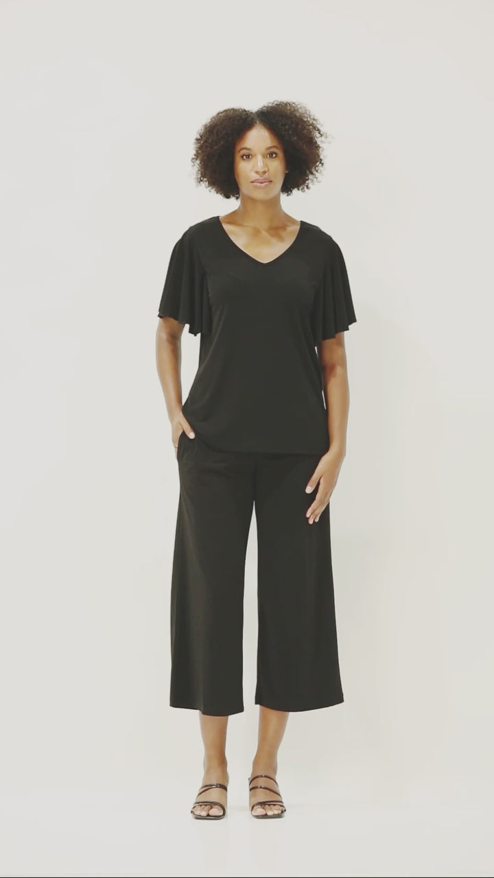 Wing Jersey Reversible Flutter Top in Black