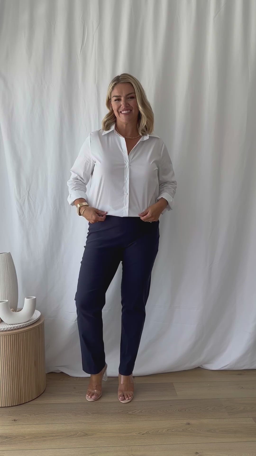 Narrow Miracle Bengaline Women's full-length slim-cut in french navy pants.