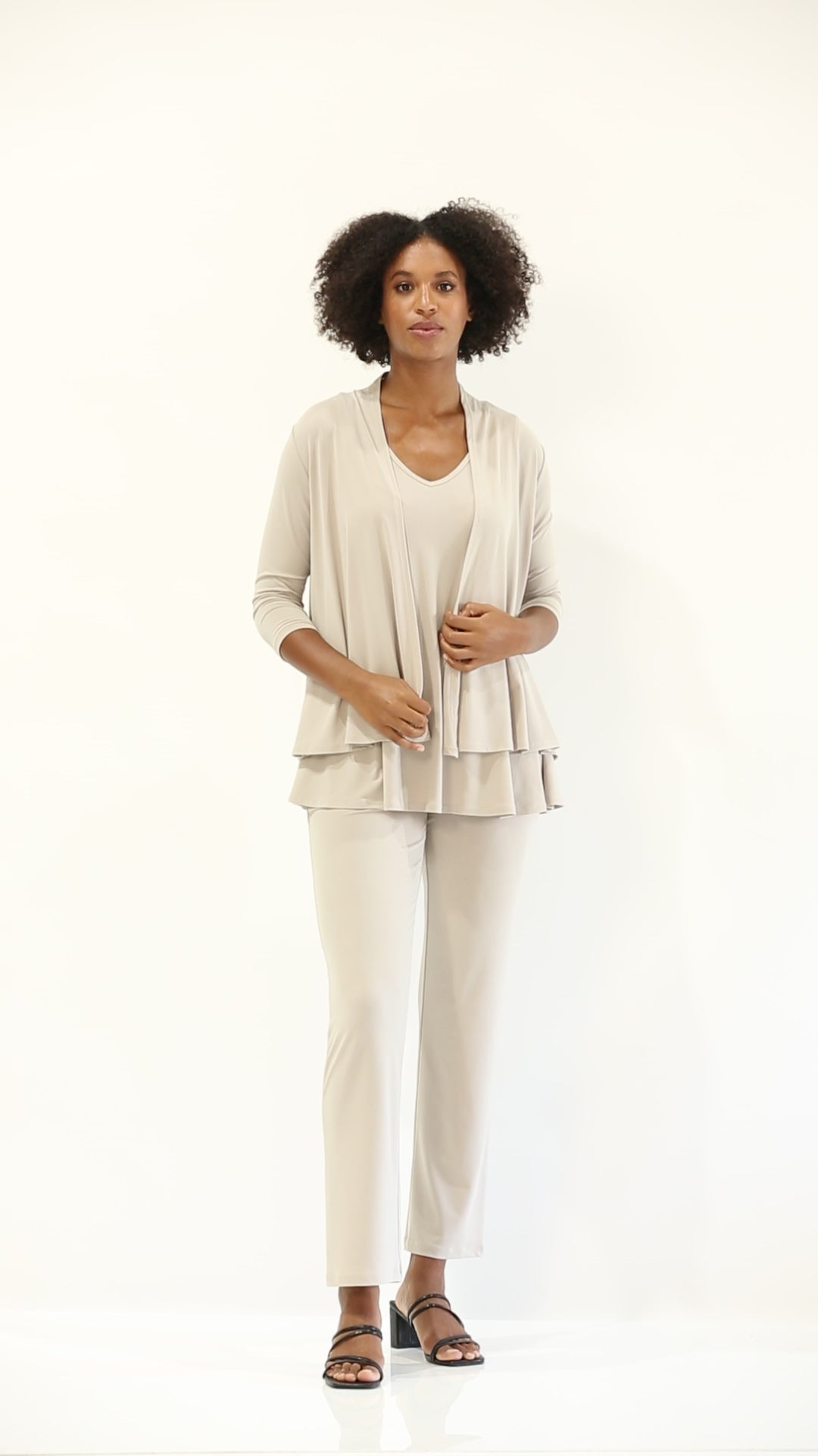 Linear Jersey Pant Women's full length straight leg pants in Champagne.