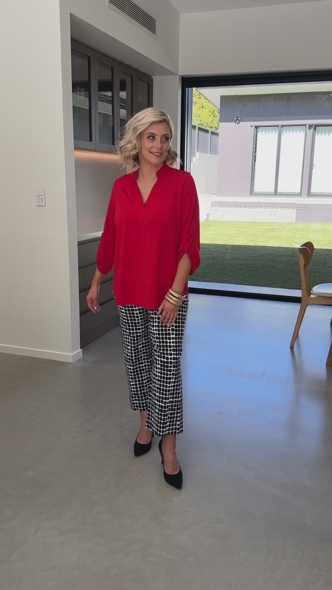 Kafton Foundation Jersey Women's tunic with Nehru neckline in red.