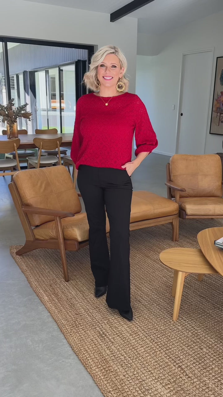 Violet stretch lace tunic in red