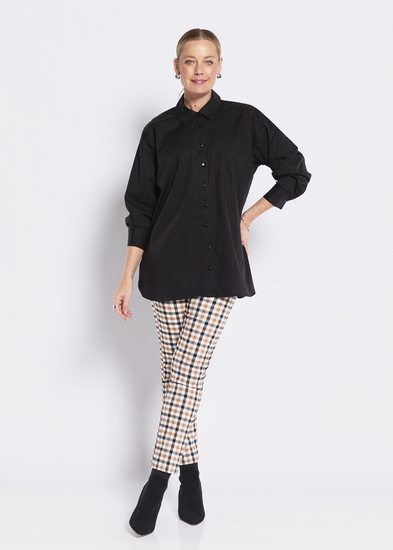 Provo check Bengaline super stretch pant in Toffee