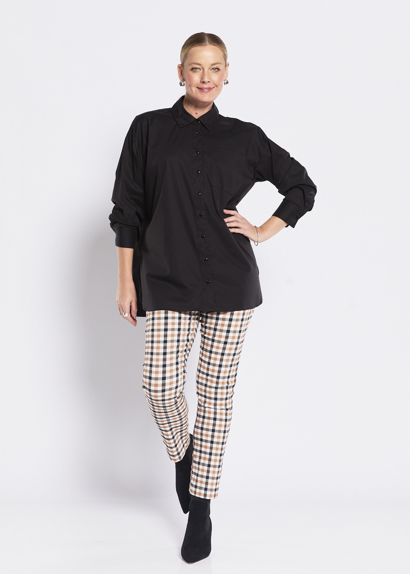 Provo check Bengaline super stretch pant in Toffee