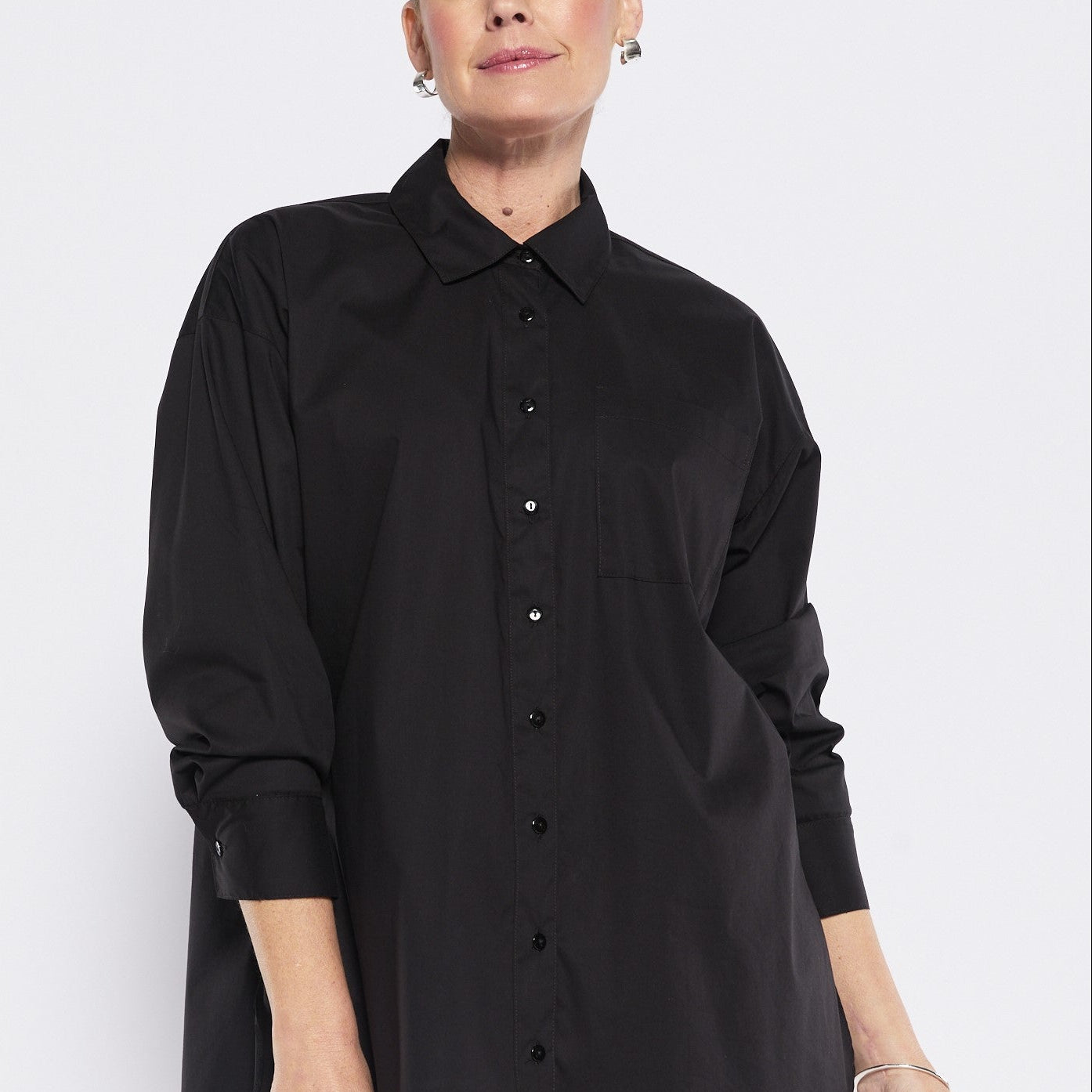 Cotton Oversized Boyfriend Shirt in Black