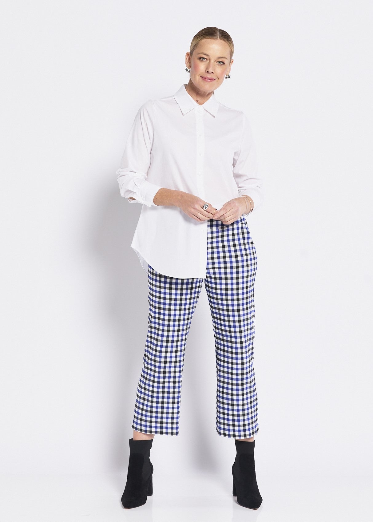 Frenchie check Bengaline super stretch culotte in blue
