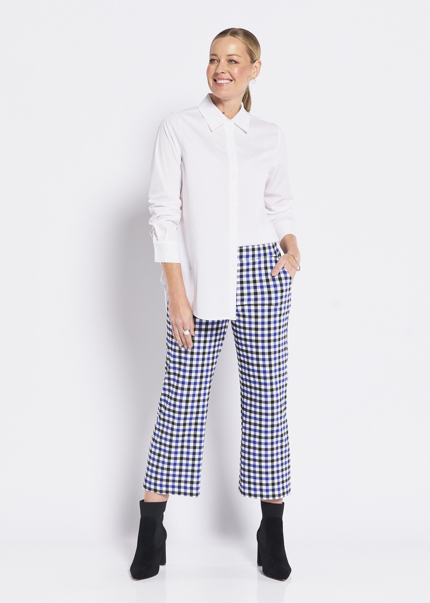 Frenchie check Bengaline super stretch culotte in blue