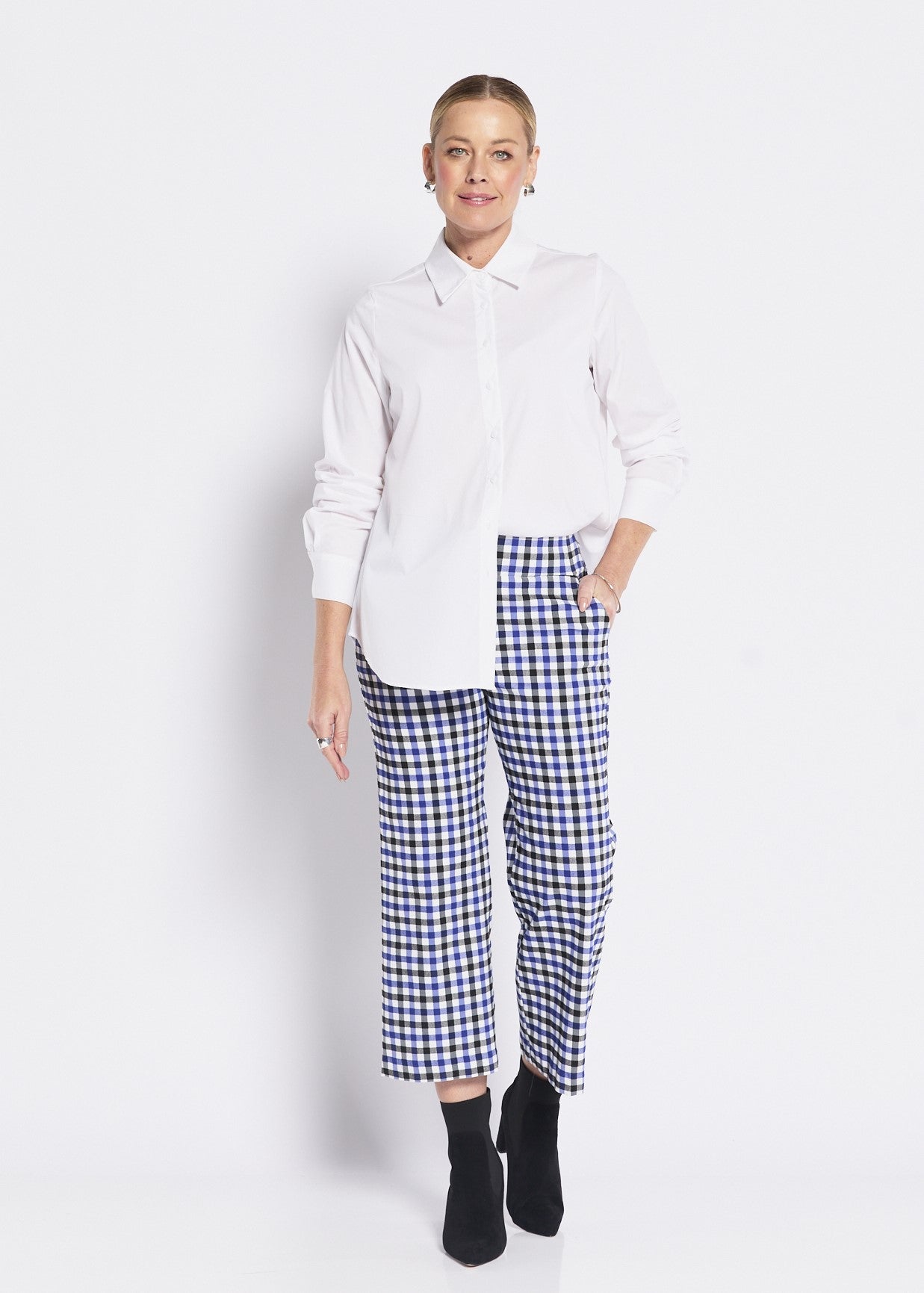 Frenchie check Bengaline super stretch culotte in blue