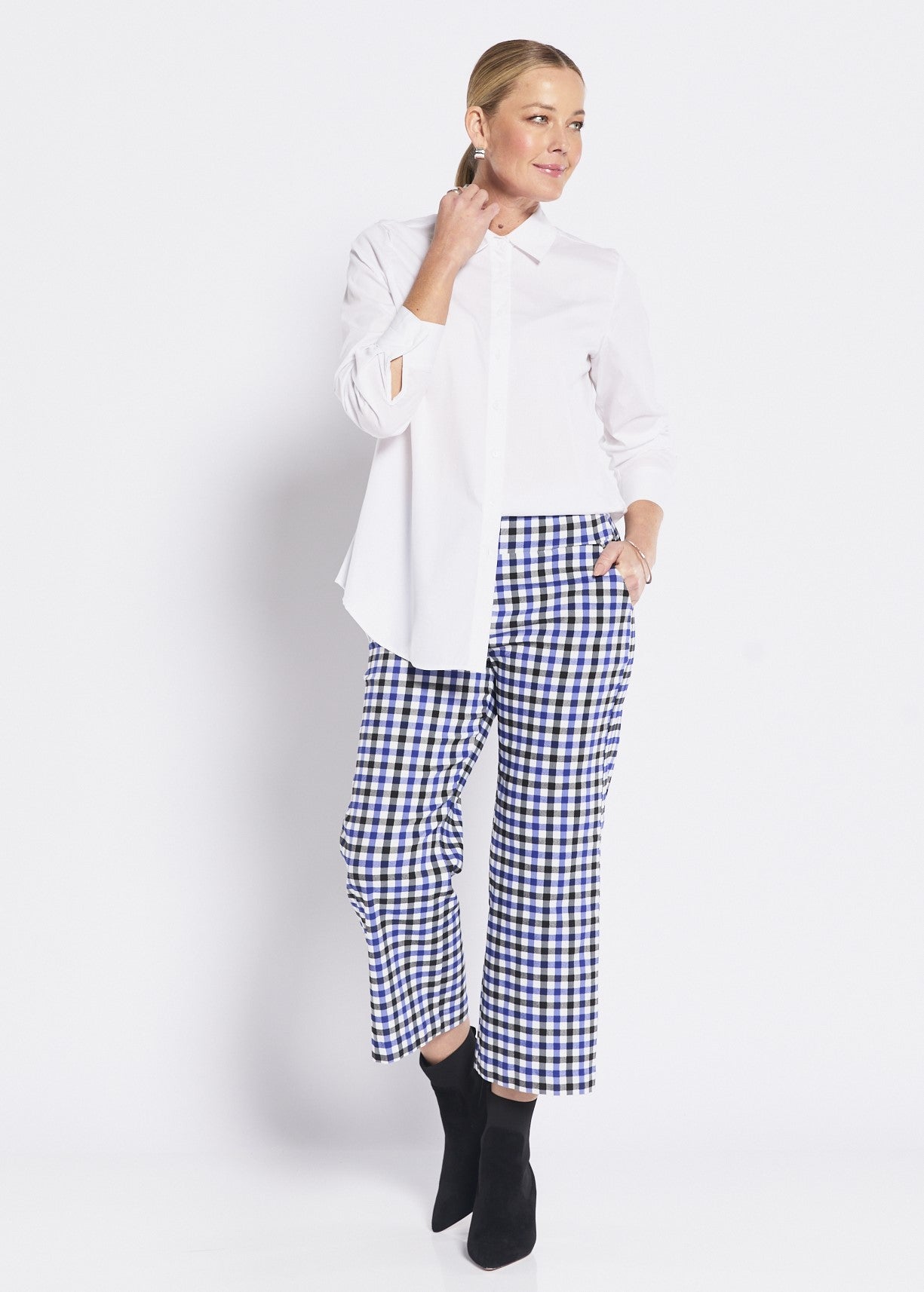 Frenchie check Bengaline super stretch culotte in blue