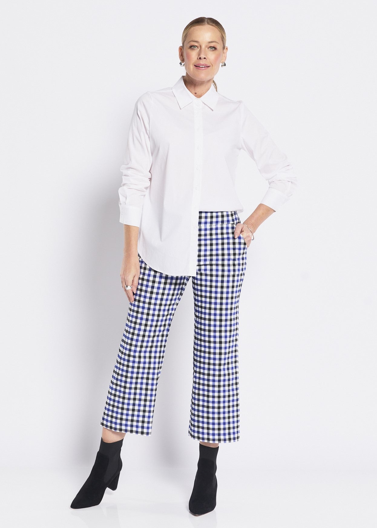 Frenchie check Bengaline super stretch culotte in blue