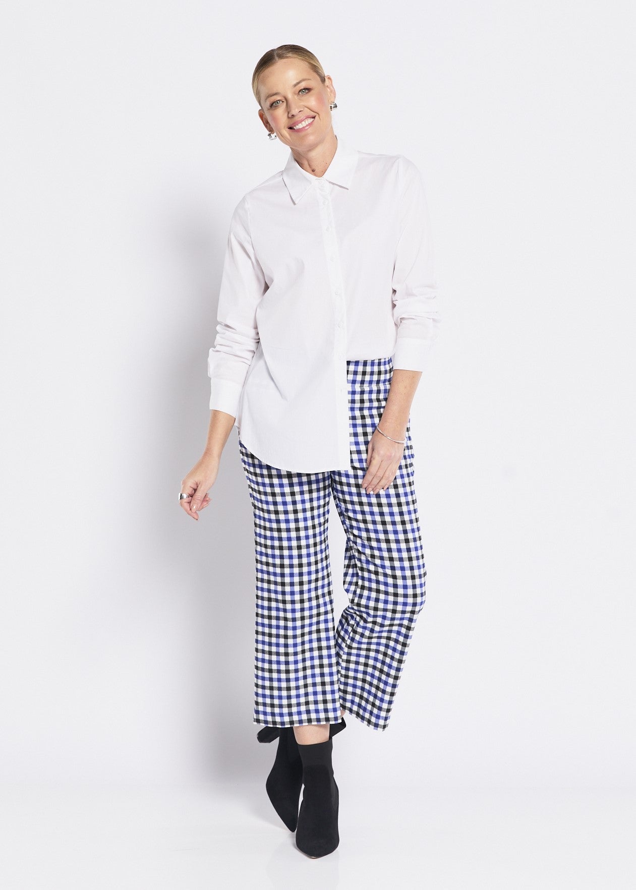 Frenchie check Bengaline super stretch culotte in blue