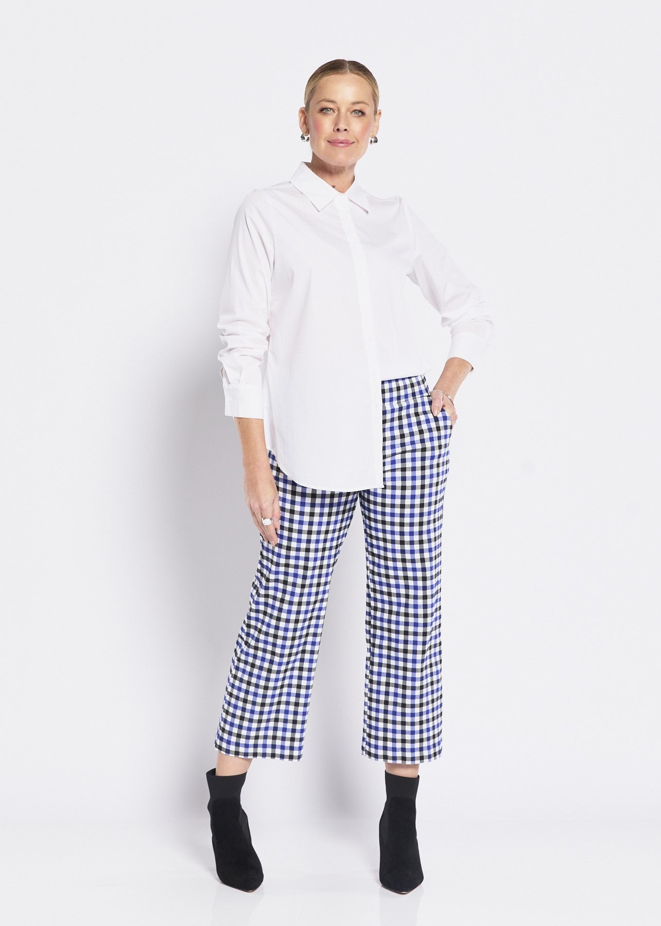 Frenchie check Bengaline super stretch culotte in blue