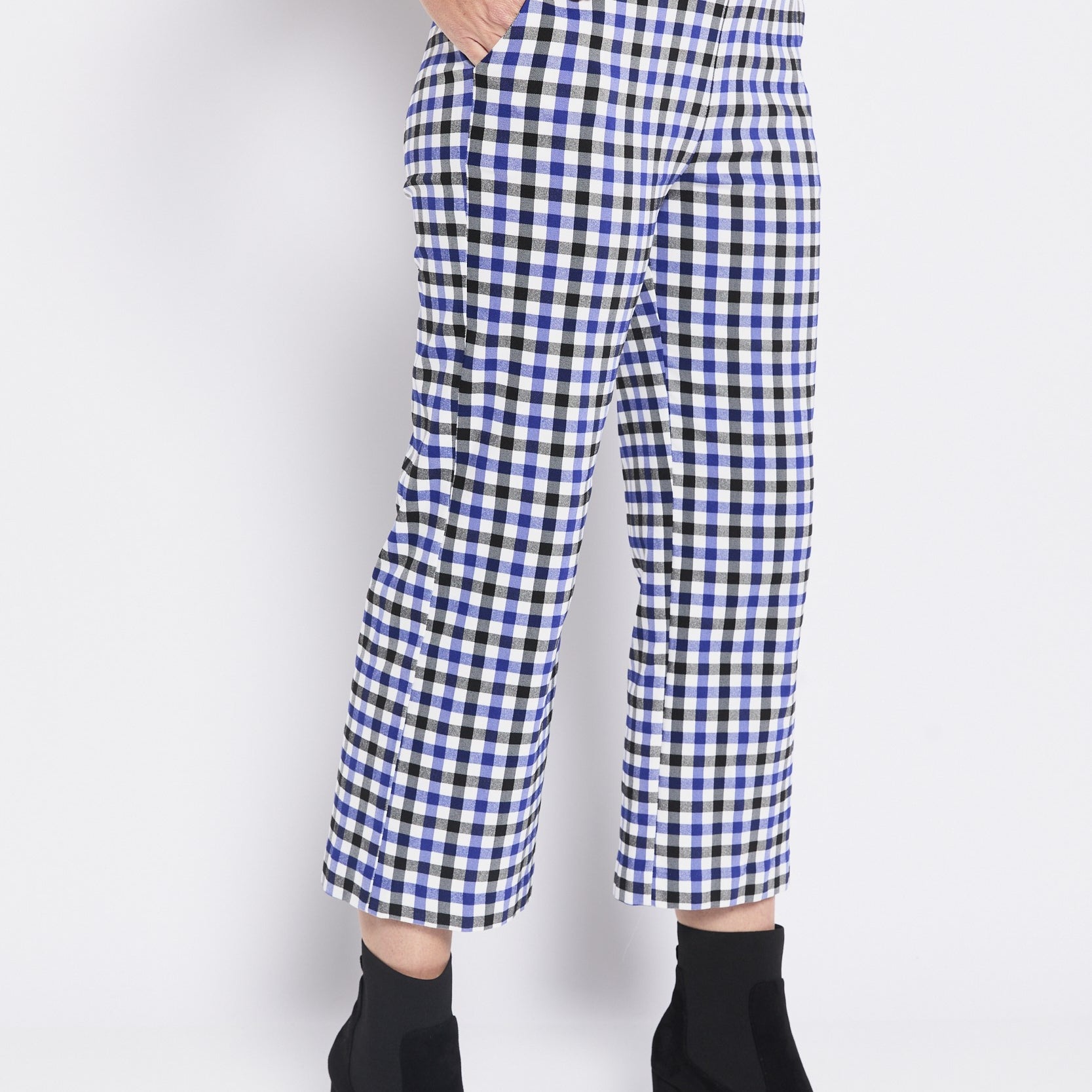 Bengaline Stretch Culotte with Pockets in Blue Check
