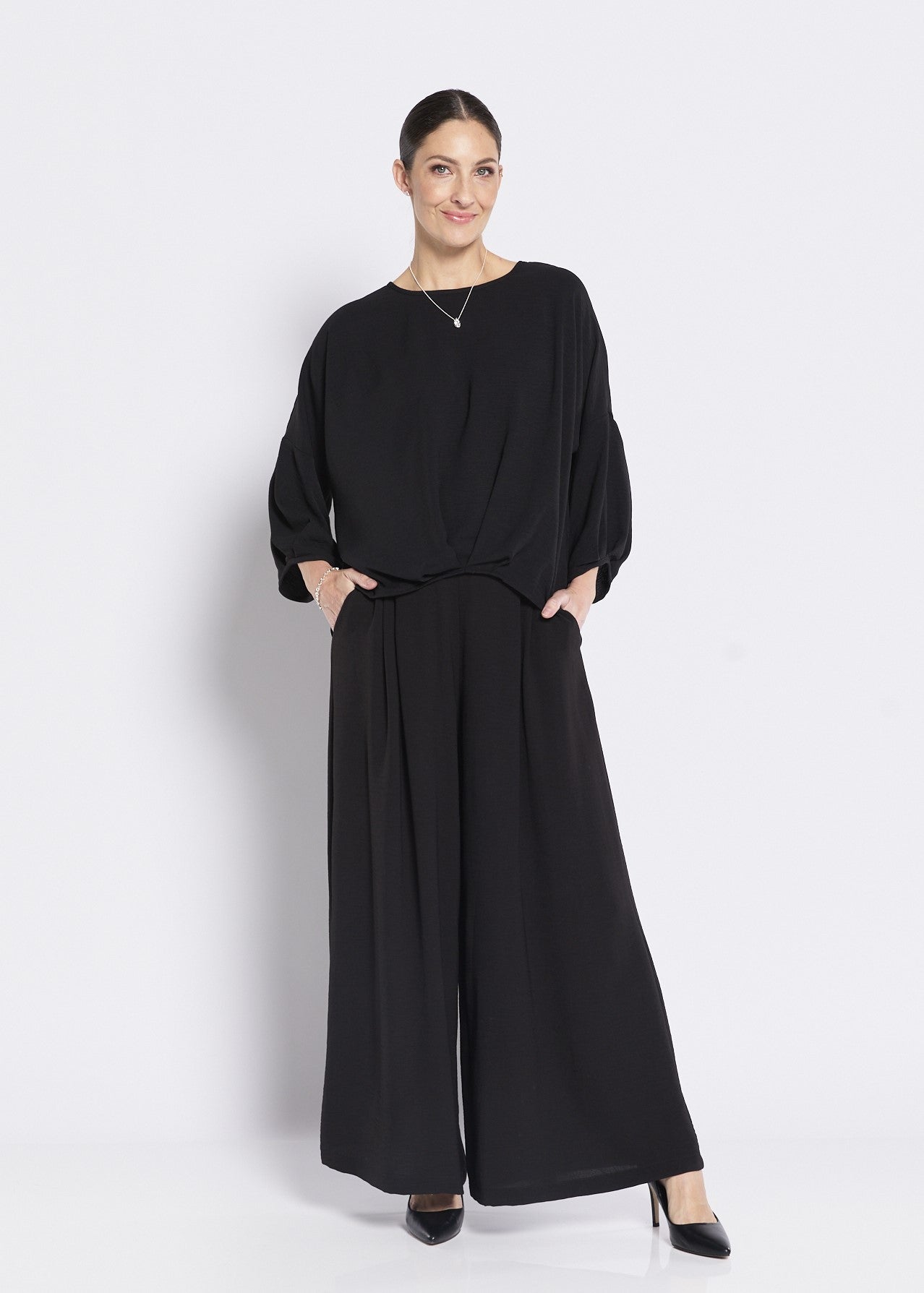 Origin Resort hammered crepe top in black