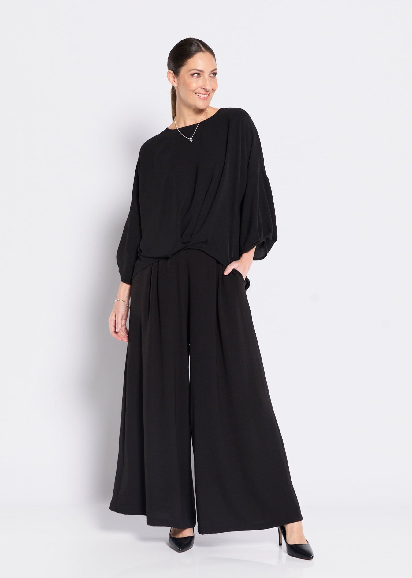 Franco Resort crepe ultra-wide leg pant in black