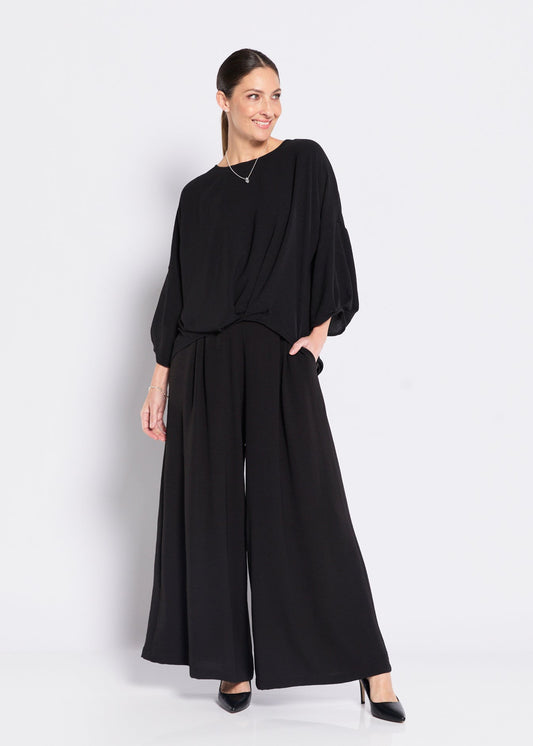 Franco Resort crepe ultra-wide leg pant in black