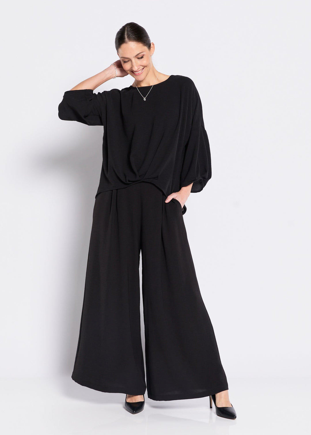 Franco Resort crepe ultra-wide leg pant in black