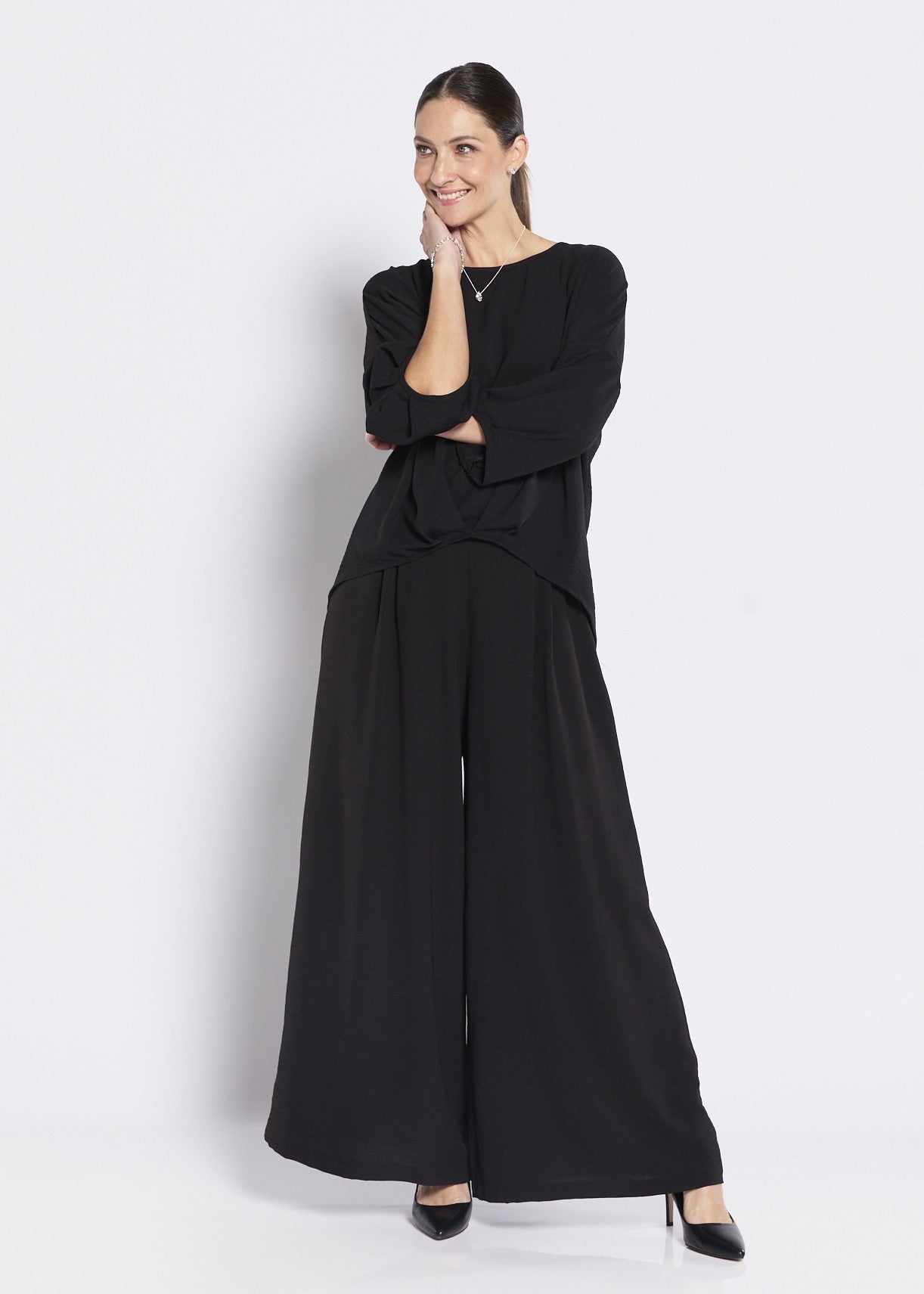 Origin Resort hammered crepe top in black