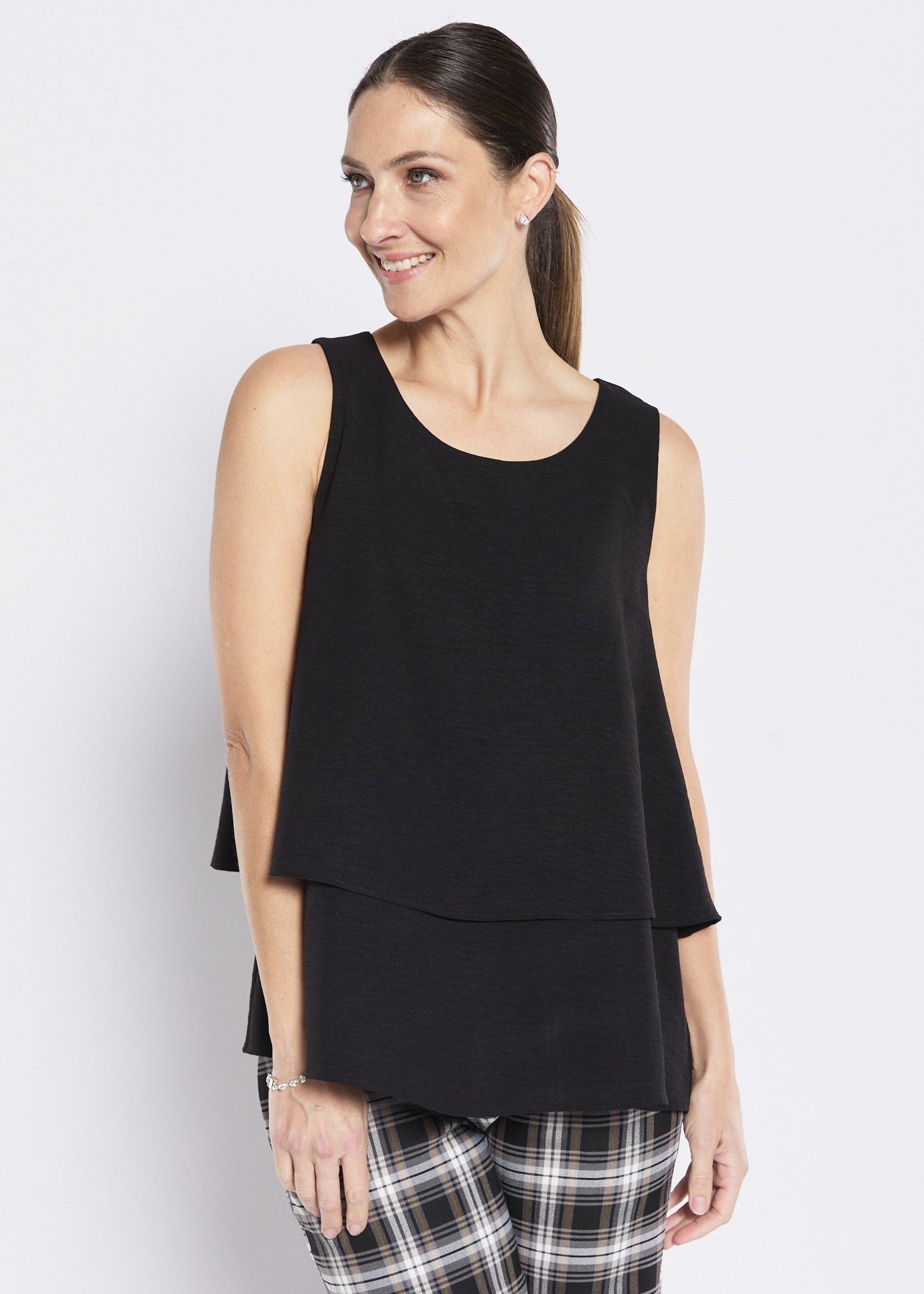Crepe Layered Cami Top in Black