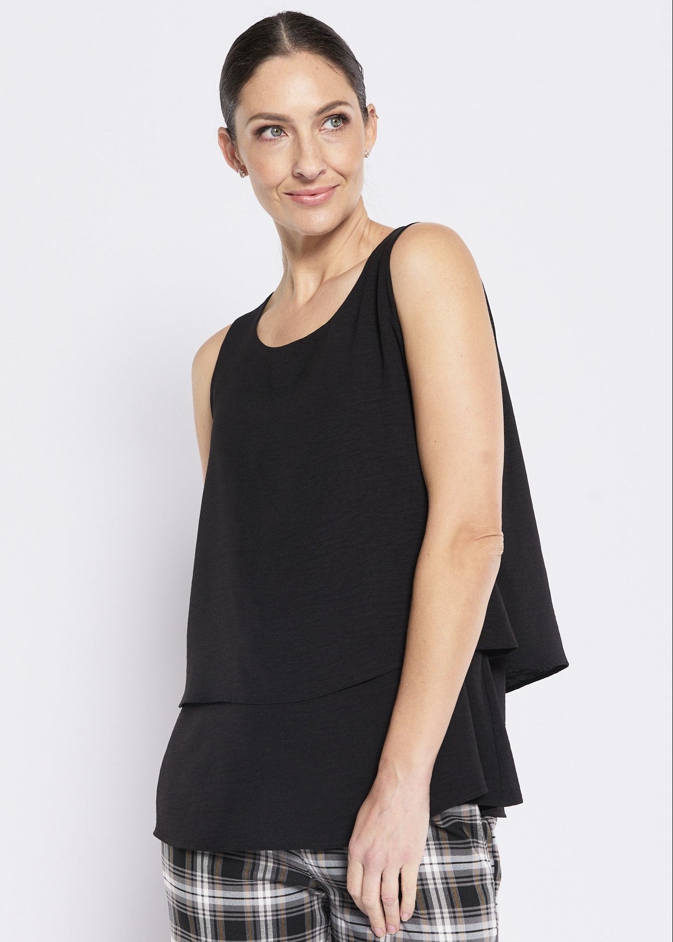 Crepe Layered Cami Top in Black