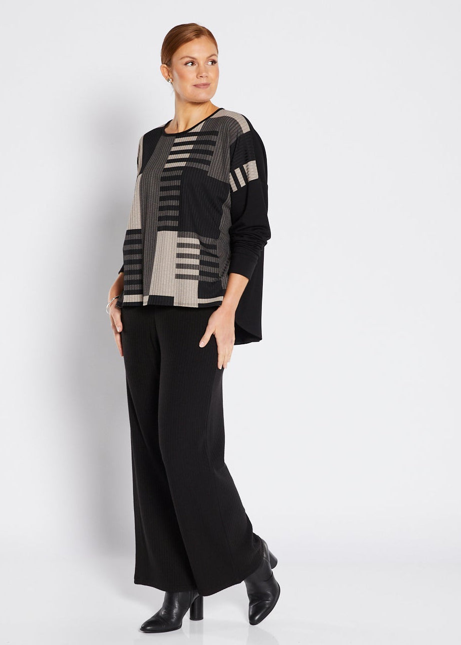 Greenwich brushed back jersey spliced tunic in Skyline print