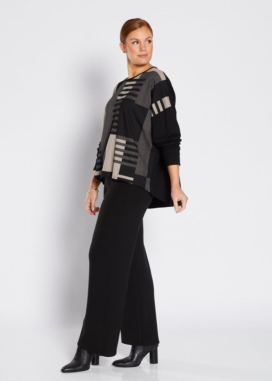 Greenwich brushed back jersey spliced tunic in Skyline print