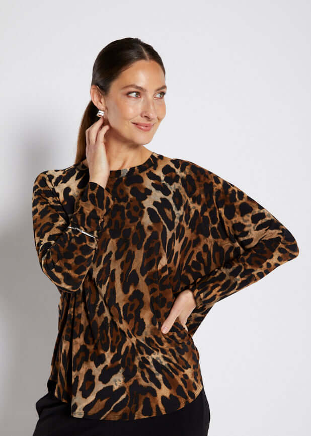 Philosophy Australia Cherie jersey relaxed tunic in Soprano animal print, made in Australia