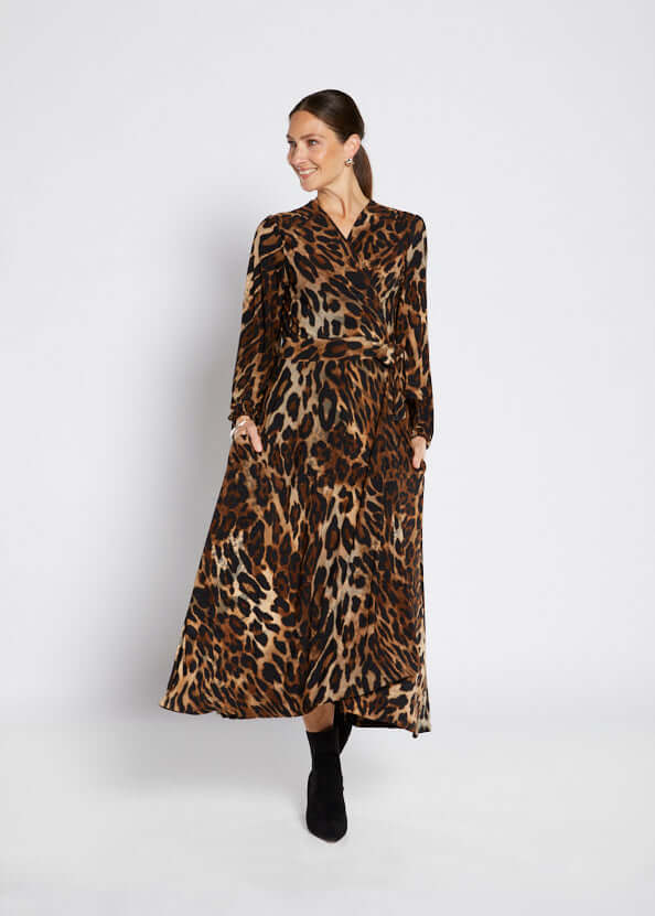 Philosophy Australia Sugar jersey maxi wrap dress in Soprano animal print, made in Australia