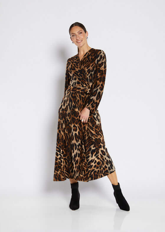 Philosophy Australia Sugar jersey maxi wrap dress in Soprano animal print, made in Australia
