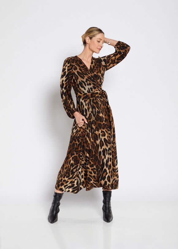 Philosophy Australia Sugar jersey maxi wrap dress in Soprano animal print, made in Australia