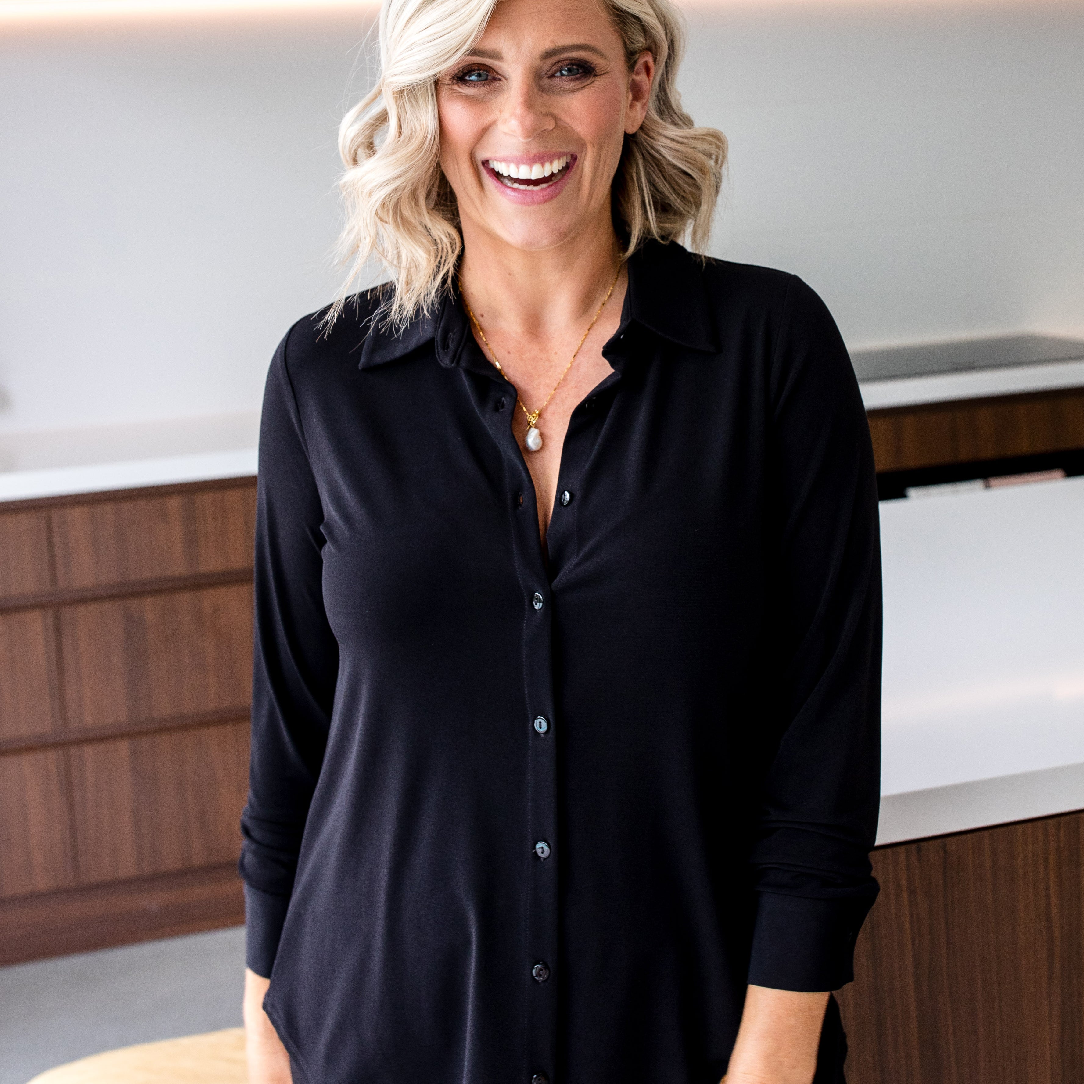 Super Foundation slinky jersey shirt in black