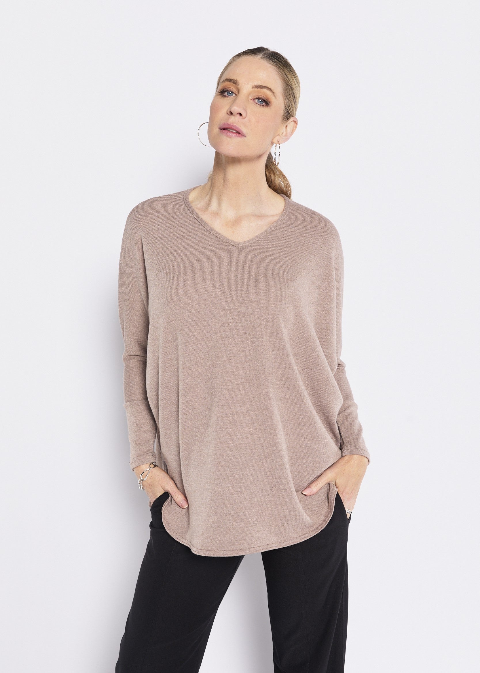 V Neck Knit Jumper in Neutral
