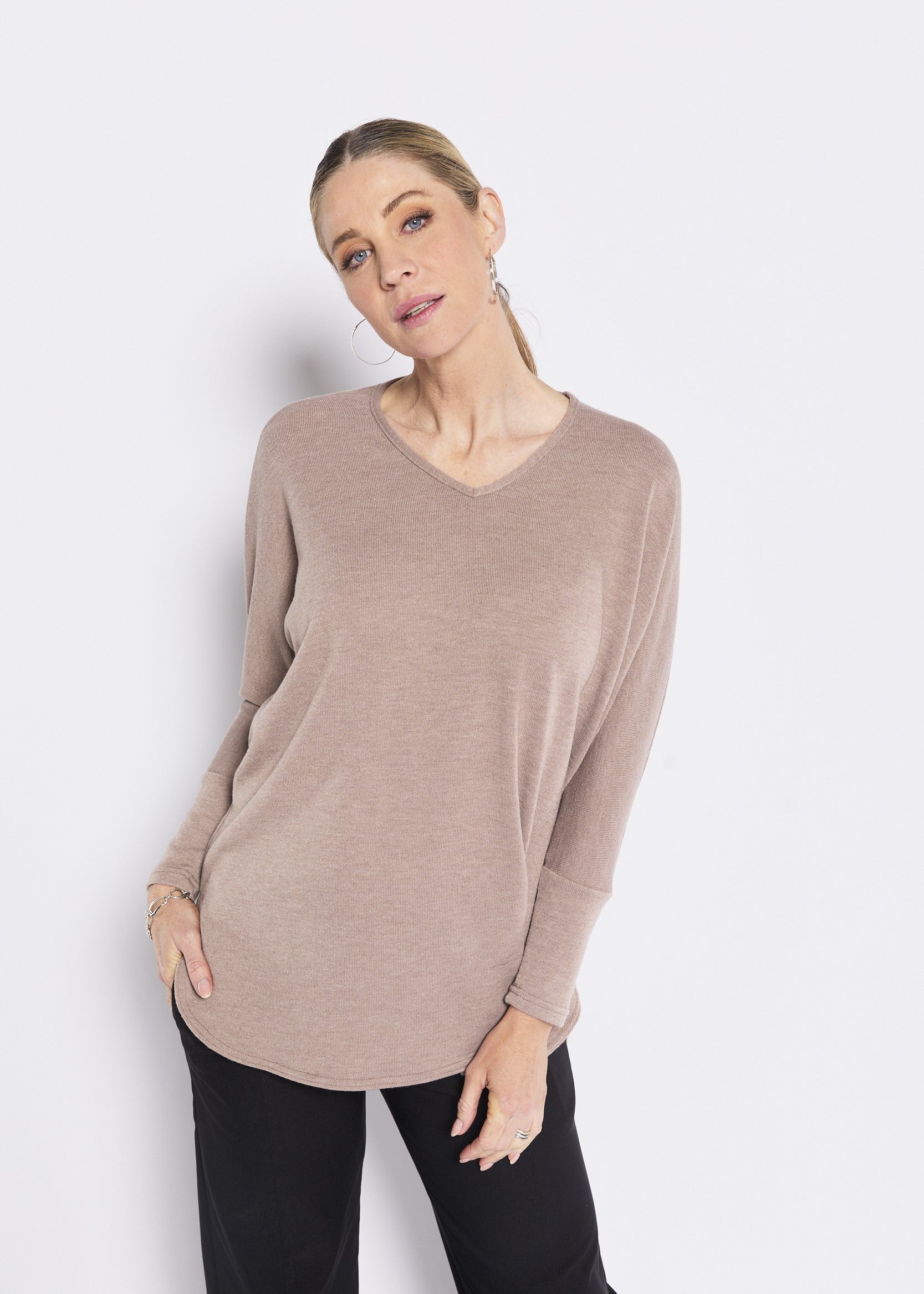 V Neck Knit Jumper in Neutral