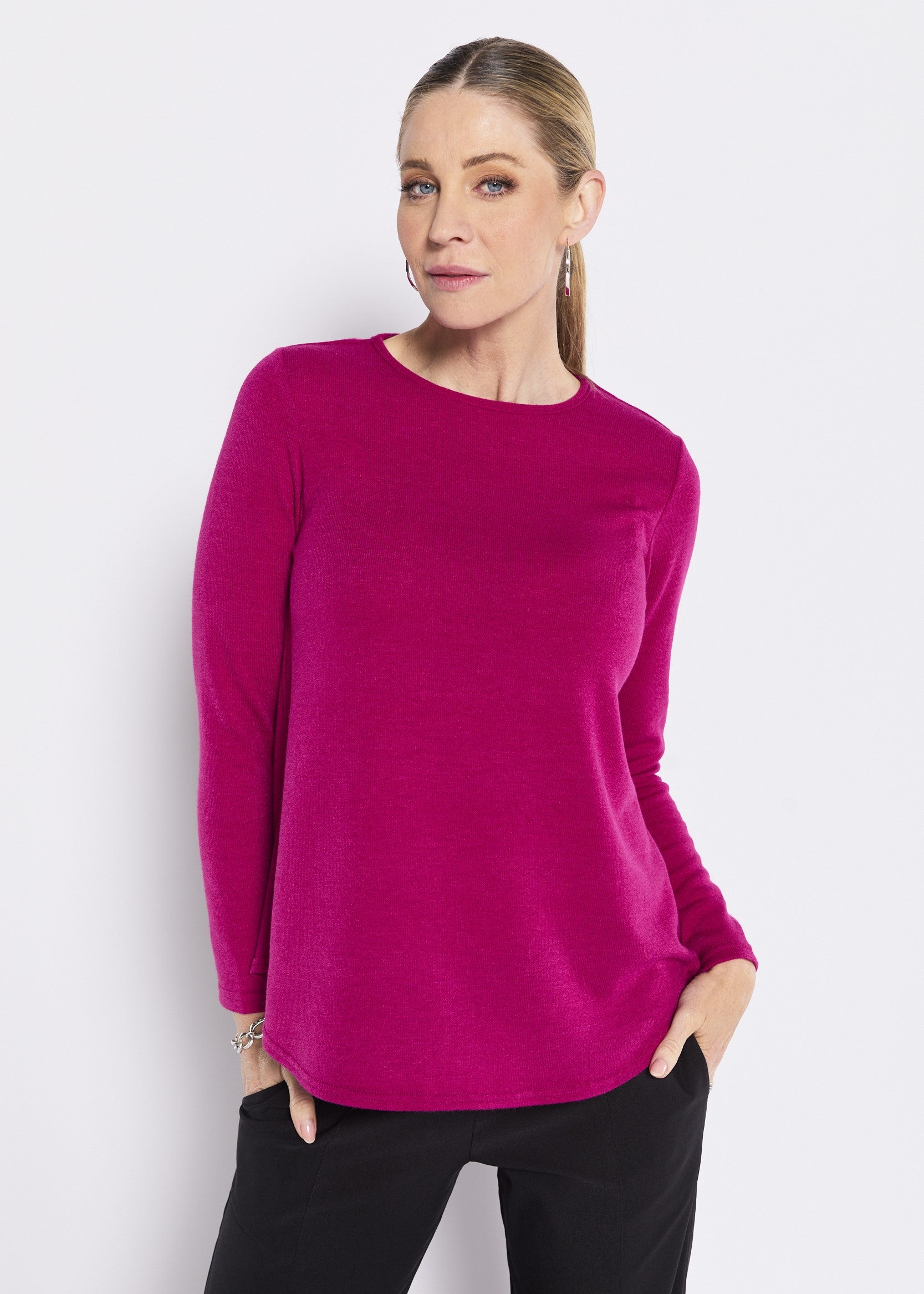 Crew Neck Knit Jumper in Magenta