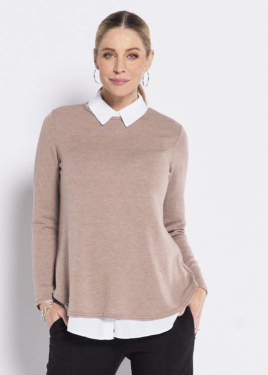 Tenor crew neck tunic in Fawn