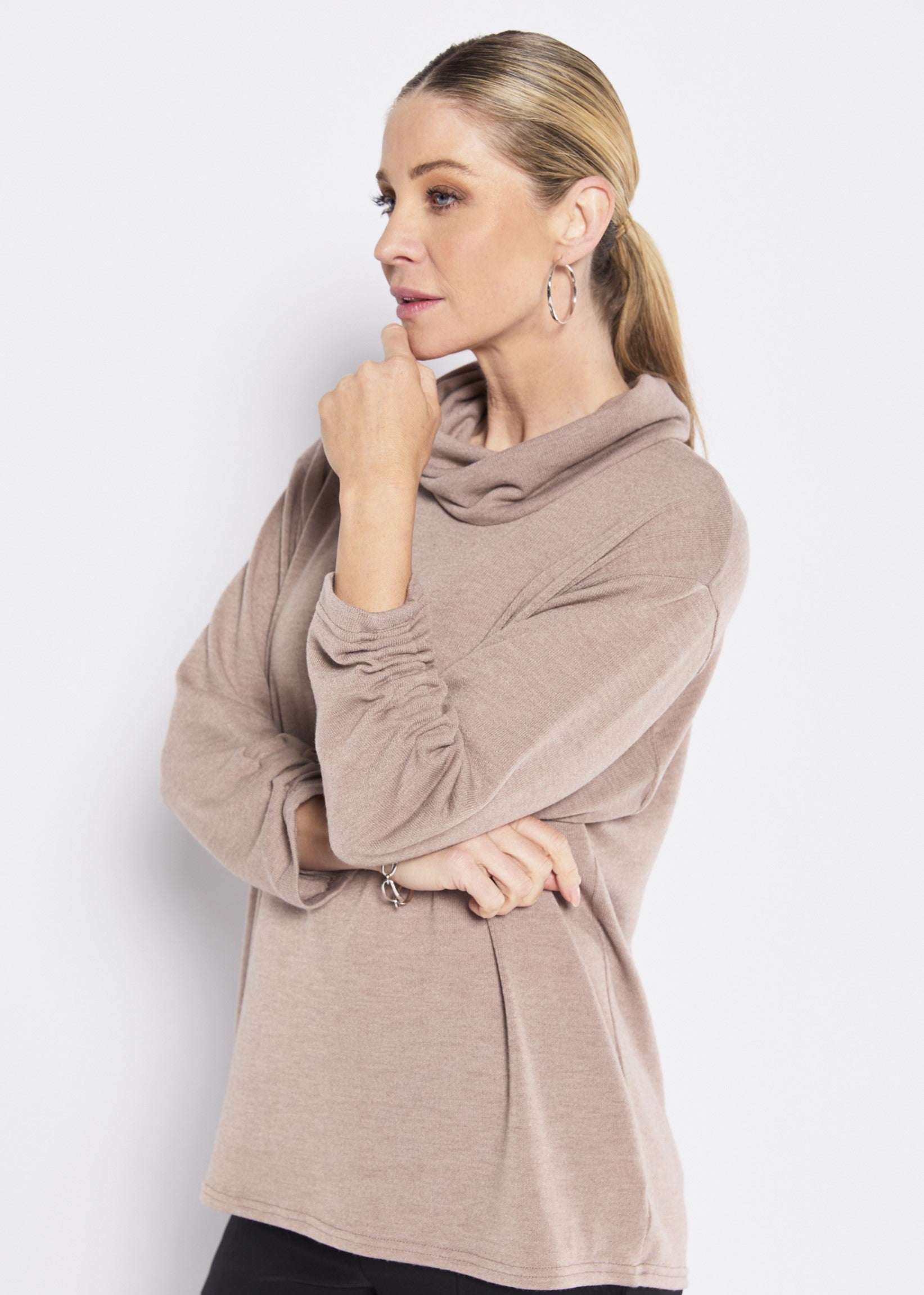 Cowl Neck Knit Jumper in Neutral
