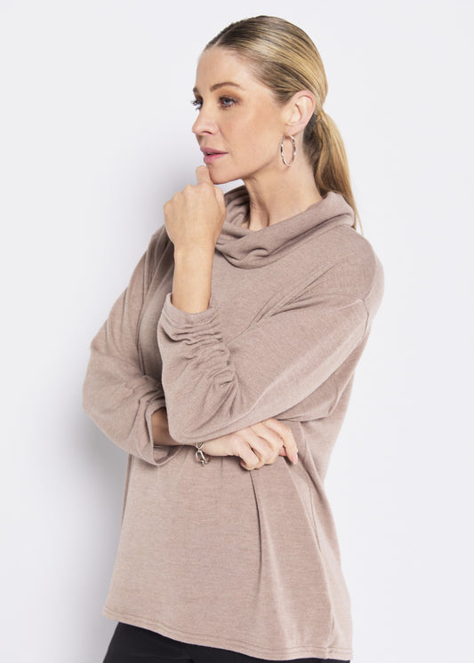 Walter cowl neck knit jumper in Fawn