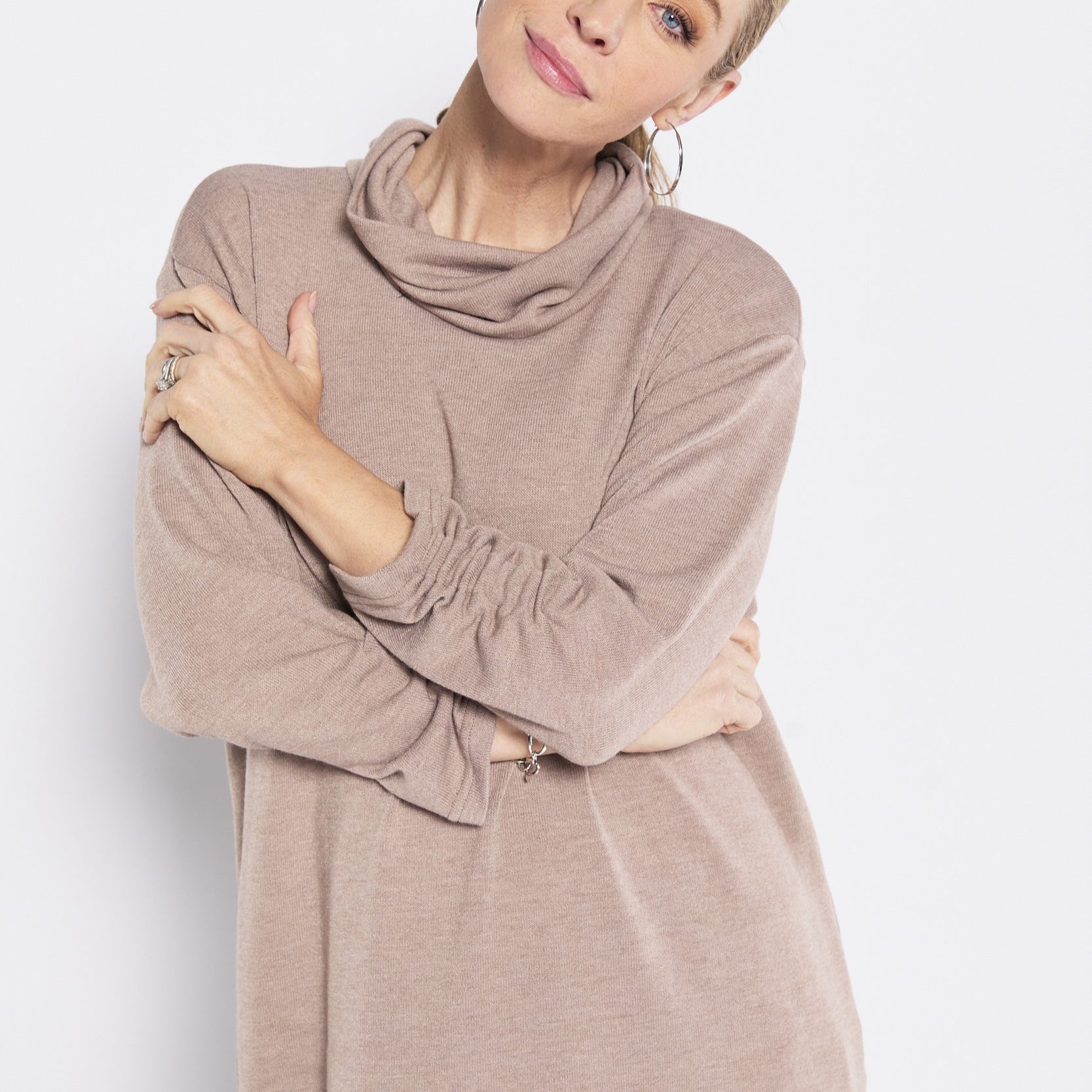 Cowl Neck Knit Jumper in Neutral