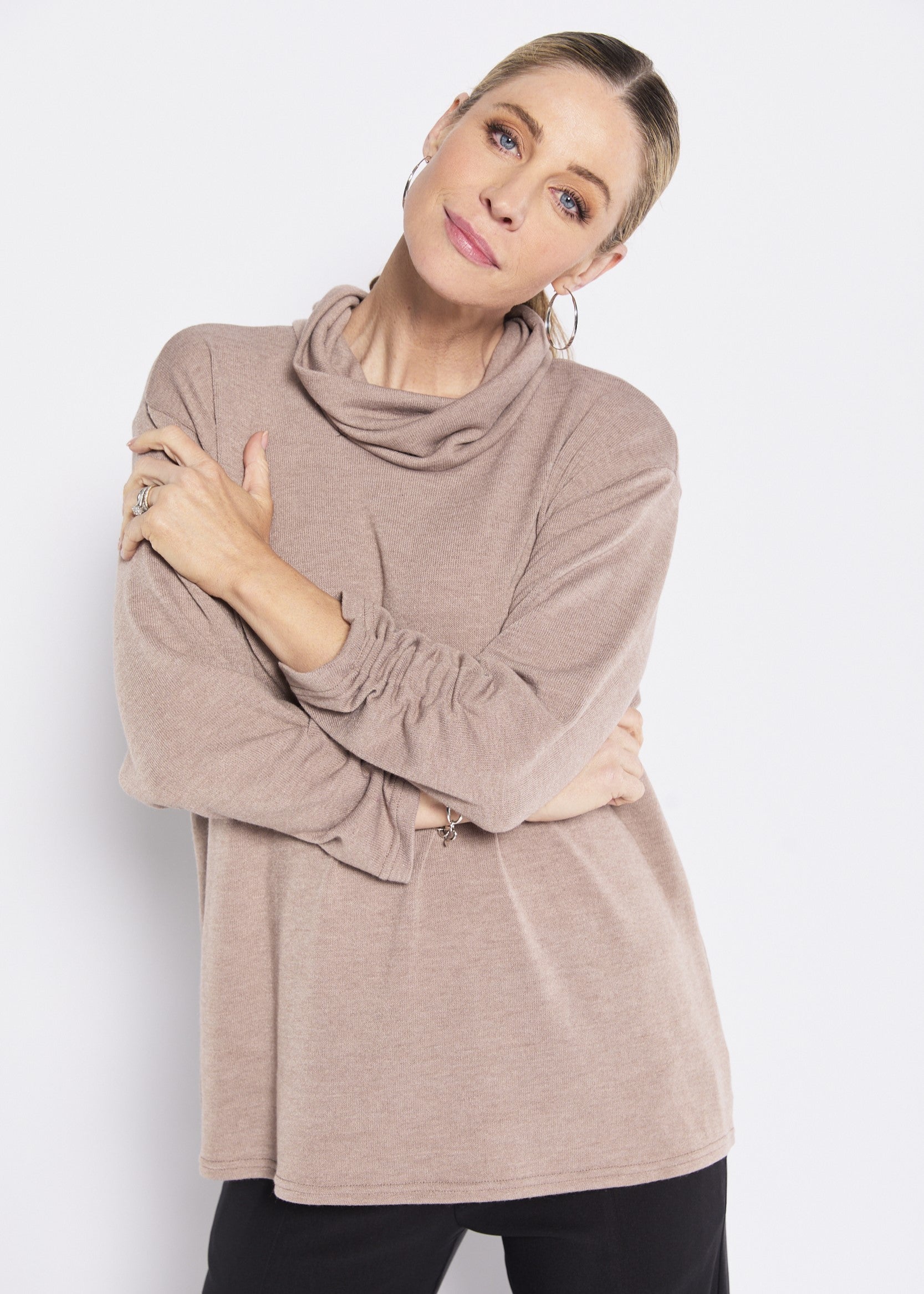 Cowl Neck Knit Jumper in Neutral