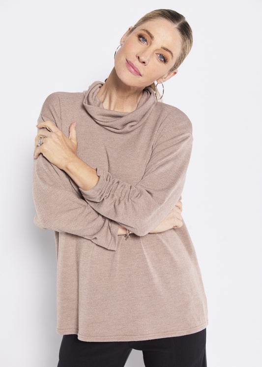 Walter cowl neck knit jumper in Fawn