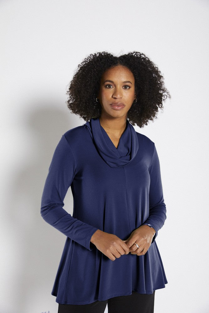 Carmen Foundation slinky jersey cowl tunic in Ink navy