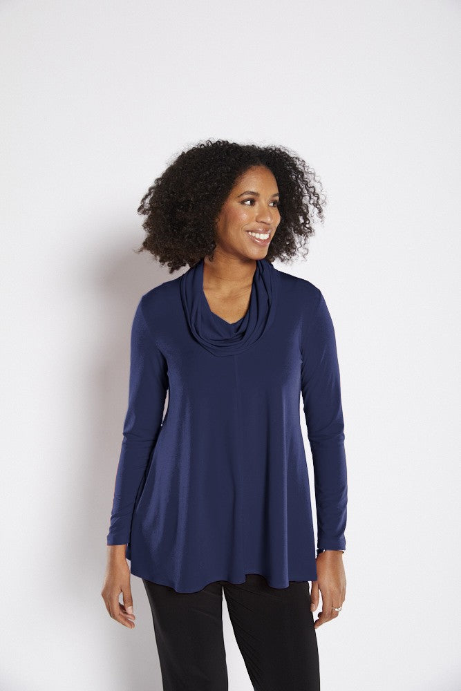Carmen Foundation slinky jersey cowl tunic in Ink navy