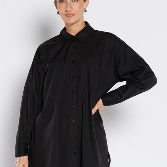 Jojo City stretch cotton oversized boyfriend shirt in black