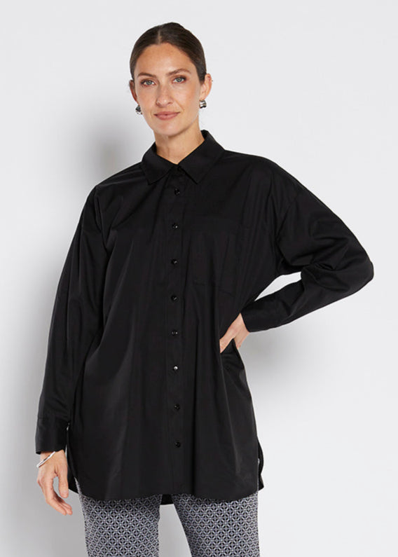 Jojo City stretch cotton oversized boyfriend shirt in black