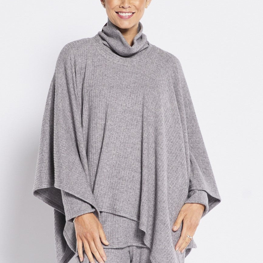 Rib Knit Poncho in Grey