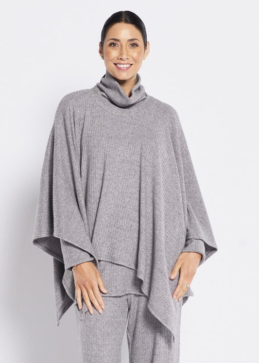 Toppa one size rib knit poncho in silver grey