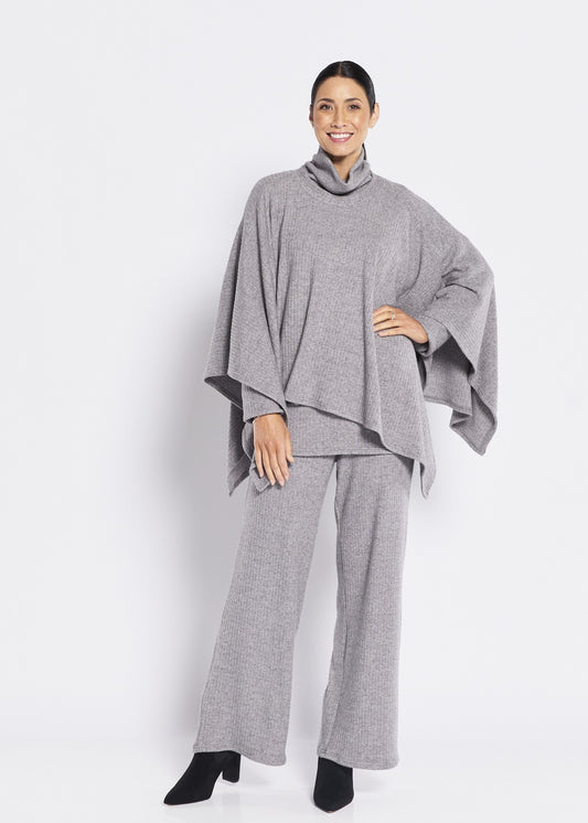 Toppa one size rib knit poncho in silver grey