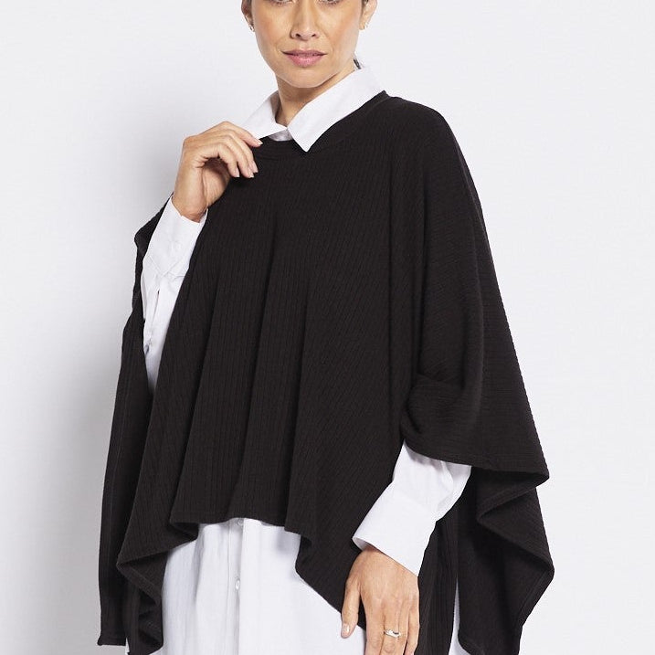 Rib Knit Poncho in Black