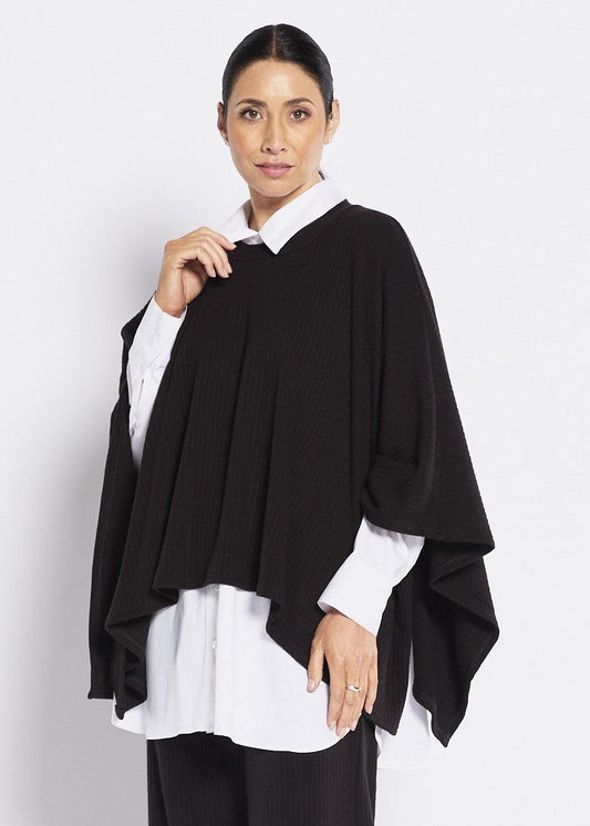 Toppa one size rib knit poncho in black